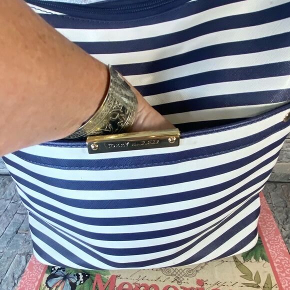 Tommy Hilfiger Nautical Blue White Striped Shoulder Bag Medium Sized Deep Roomy - Picture 5 of 8